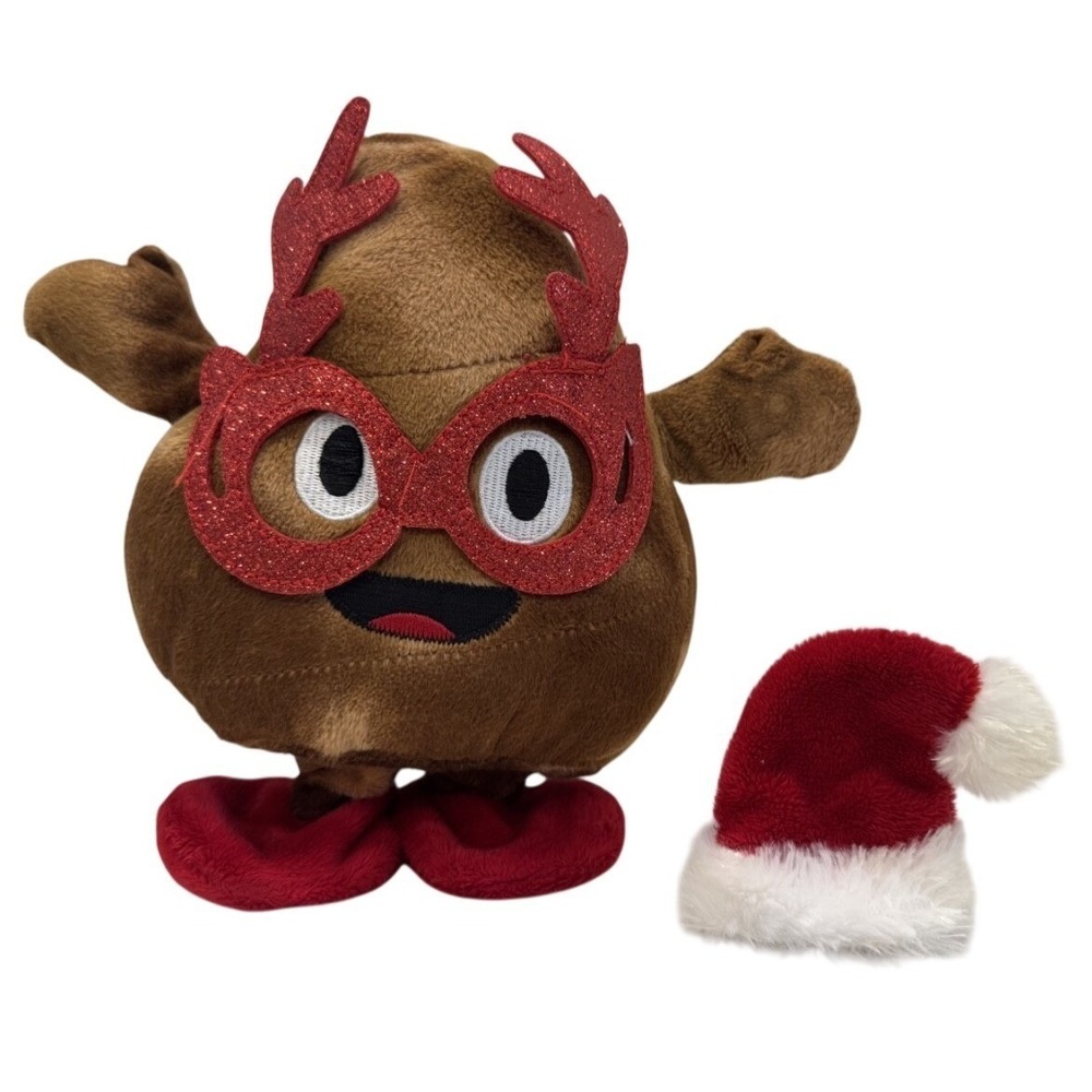 Dan Dee Christmas Reindeer Poop Emoji Plush Brown Red Glitter Glasses Santa Hat